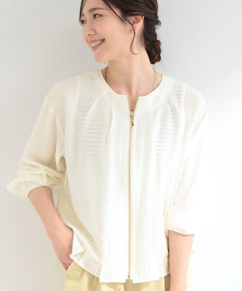 SHOO・LA・RUE / シューラルー レザーブルゾン・ジャケット | 【洗濯機可/UV/S-LL】程よい透け感 襟元タック シアーブルゾン(オフホワイト(003))