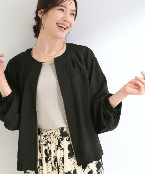 SHOO・LA・RUE / シューラルー レザーブルゾン・ジャケット | 【洗濯機可/UV/S-LL】程よい透け感 襟元タック シアーブルゾン(ブラック(019))