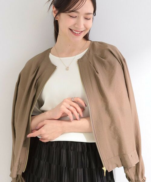 SHOO・LA・RUE / シューラルー レザーブルゾン・ジャケット | 【洗濯機可/UV/S-LL】程よい透け感 襟元タック シアーブルゾン(モカブラウン(042))