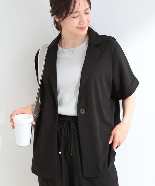SHOO・LA・RUE / シューラルー テーラードジャケット | 【ひんやり/S-LL/セットアップ可】軽凛(かろりん)半袖ジャケット（ブラック(019)）