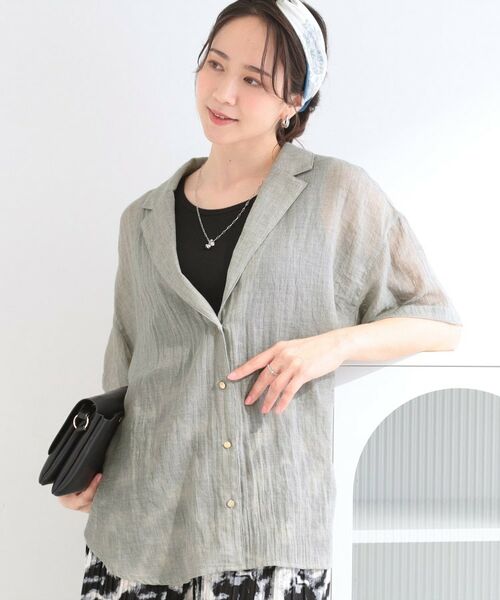 SHOO・LA・RUE / シューラルー テーラードジャケット | コットンライク半袖シャツジャケット（グレー(012)）