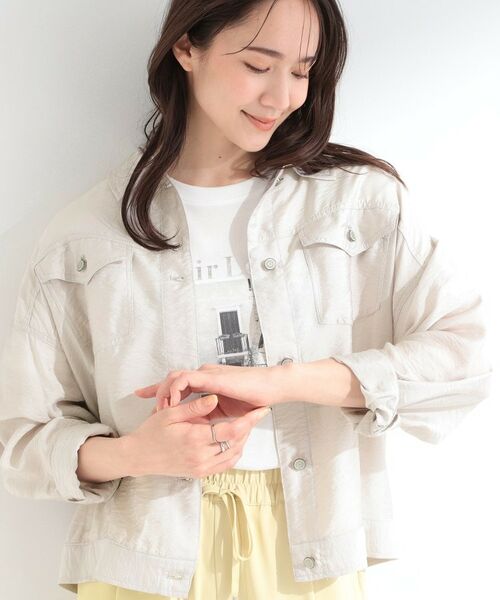 SHOO・LA・RUE / シューラルー レザーブルゾン・ジャケット | Gジャン風シアーシャツジャケット（グレー(012)）