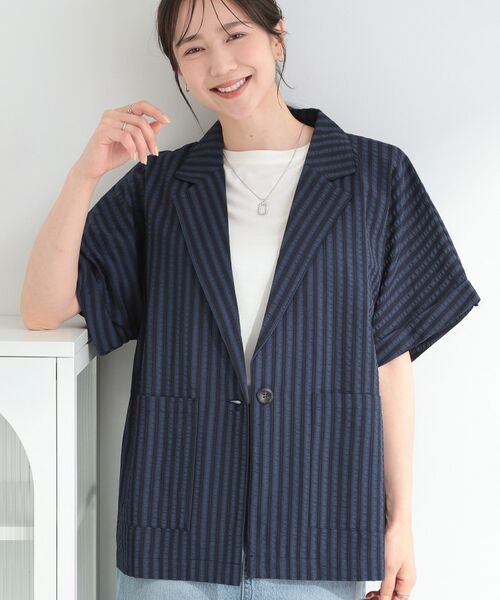 SHOO・LA・RUE / シューラルー テーラードジャケット | サッカーストライプシャツジャケット（ネイビー(394)）