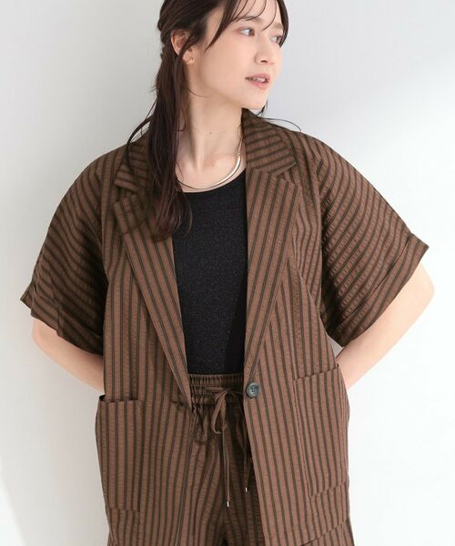 SHOO・LA・RUE / シューラルー テーラードジャケット | サッカーストライプシャツジャケット（ブラウン(343)）