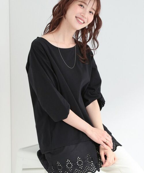 SHOO・LA・RUE / シューラルー チュニック | 【SHOO ICE】裾レース切り替え ねじり袖チュニック（ブラック(019)）