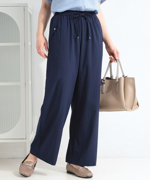 SHOO・LA・RUE / シューラルー パンツ | 【ひんやり/S-LL/セットアップ可】着丈選べる 軽凛(かろりん)フラップイージーパンツ(ネイビー(894))