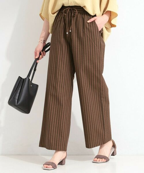 SHOO・LA・RUE / シューラルー パンツ | サッカーストライプイージーパンツ（ブラウン(343)）