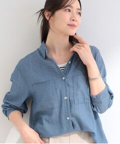 SHOO・LA・RUE / シューラルー シャツ・ブラウス | 【UV/体型カバー/S-LL】お袖ゴム 柔らかシアーデニムシャツ