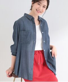 SHOO・LA・RUE / シューラルー シャツ・ブラウス | 【UV/体型カバー/S-LL】お袖ゴム 柔らかシアーデニムシャツ