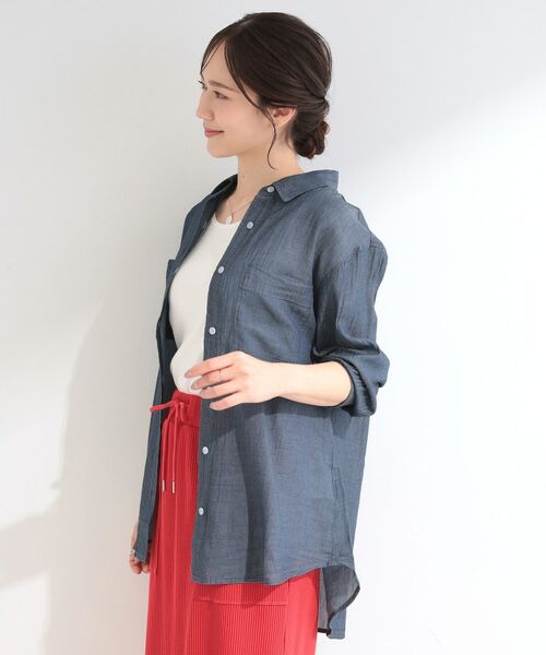 SHOO・LA・RUE / シューラルー シャツ・ブラウス | 【UV/体型カバー/S-LL】お袖ゴム 柔らかシアーデニムシャツ | 詳細10