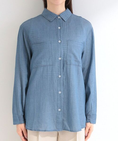 SHOO・LA・RUE / シューラルー シャツ・ブラウス | 【UV/体型カバー/S-LL】お袖ゴム 柔らかシアーデニムシャツ | 詳細13