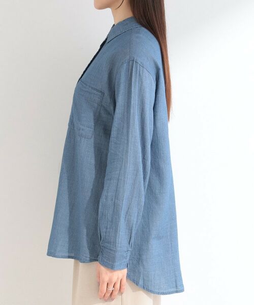 SHOO・LA・RUE / シューラルー シャツ・ブラウス | 【UV/体型カバー/S-LL】お袖ゴム 柔らかシアーデニムシャツ | 詳細14