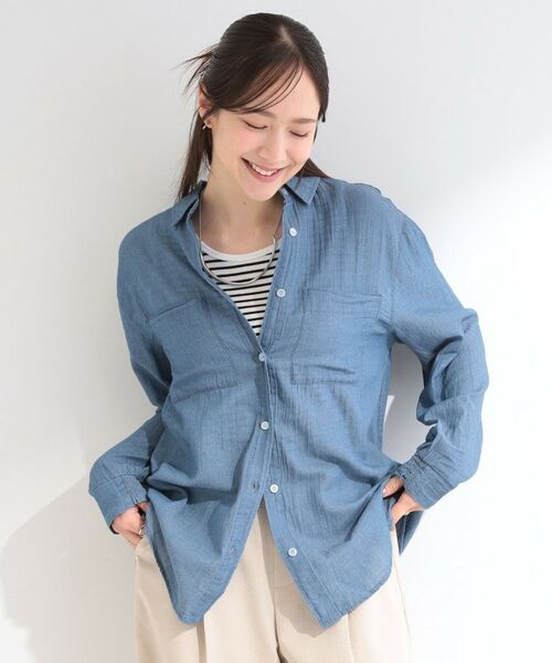 SHOO・LA・RUE / シューラルー シャツ・ブラウス | 【UV/体型カバー/S-LL】お袖ゴム 柔らかシアーデニムシャツ | 詳細5