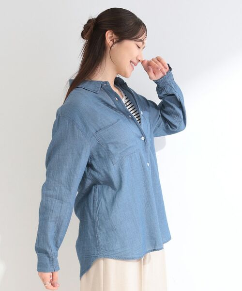 SHOO・LA・RUE / シューラルー シャツ・ブラウス | 【UV/体型カバー/S-LL】お袖ゴム 柔らかシアーデニムシャツ | 詳細6