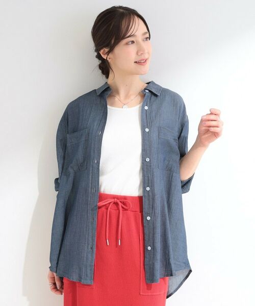 SHOO・LA・RUE / シューラルー シャツ・ブラウス | 【UV/体型カバー/S-LL】お袖ゴム 柔らかシアーデニムシャツ | 詳細9