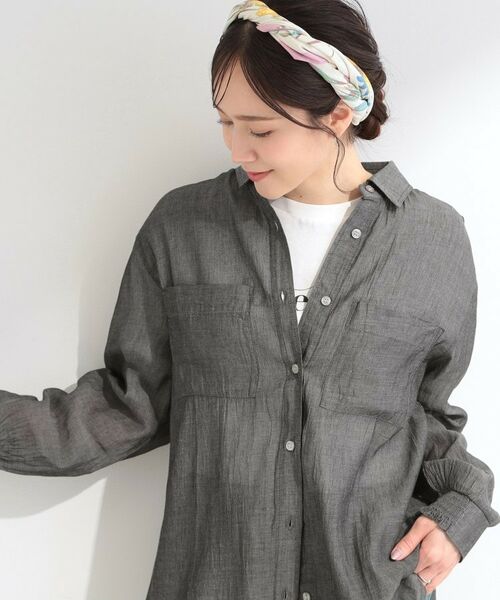 SHOO・LA・RUE / シューラルー シャツ・ブラウス | 【UV/体型カバー/S-LL】お袖ゴム 柔らかシアーデニムシャツ（ブラック(019)）