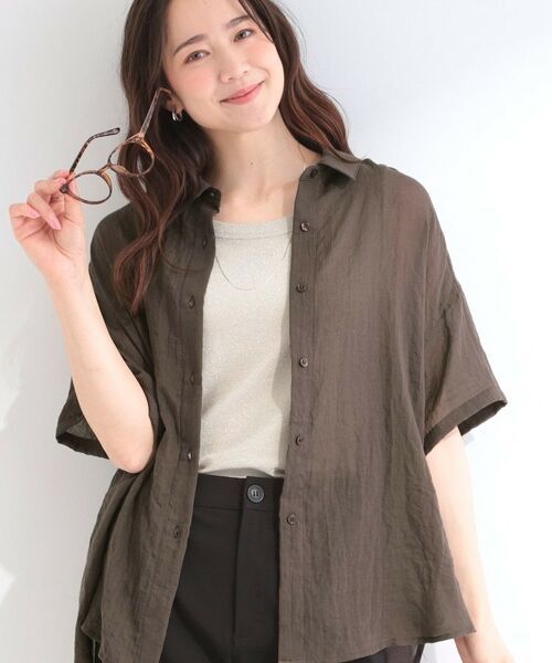 SHOO・LA・RUE / シューラルー シャツ・ブラウス | コットンライク半袖シャツ（チャコールグレー(014)）