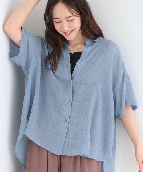 SHOO・LA・RUE / シューラルー シャツ・ブラウス | コットンライク半袖シャツ（ブルー(093)）