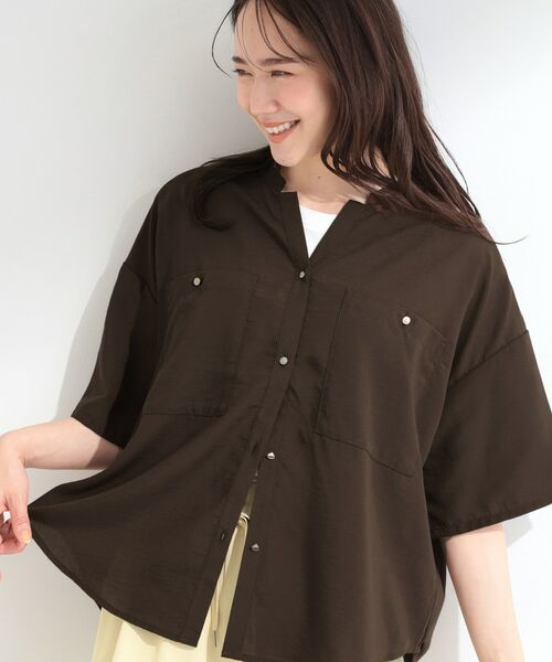 SHOO・LA・RUE / シューラルー シャツ・ブラウス | 金ボタンビックポケットシャツ（ブラウン(044)）
