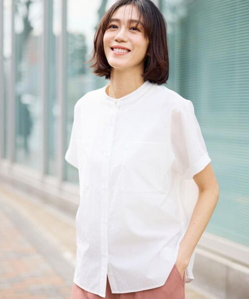 SHOO・LA・RUE / シューラルー シャツ・ブラウス | 【さらり快適/洗濯機可/S-LL】風が通り抜ける 半袖バンドカラーシアーシャツ | 詳細29