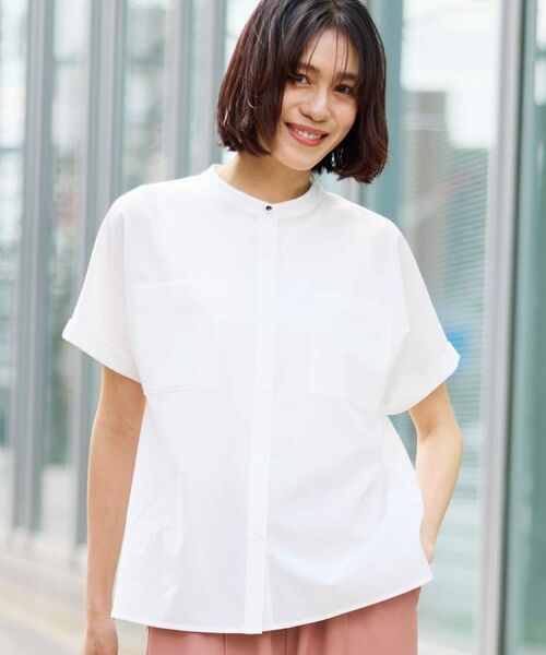 SHOO・LA・RUE / シューラルー シャツ・ブラウス | 【さらり快適/洗濯機可/S-LL】風が通り抜ける 半袖バンドカラーシアーシャツ | 詳細30