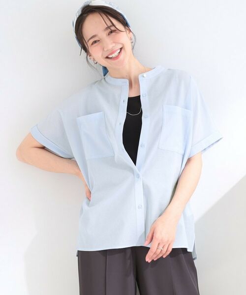 SHOO・LA・RUE / シューラルー シャツ・ブラウス | 通気性前あきブラウス（ブルー(091)）