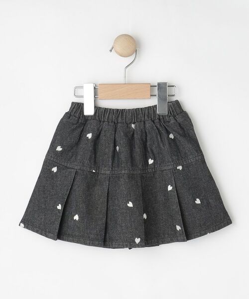 SHOO・LA・RUE / シューラルー ミニ・ひざ丈スカート | 【100-150cm】ハート刺繍デニムスカート（ブラック(019)）