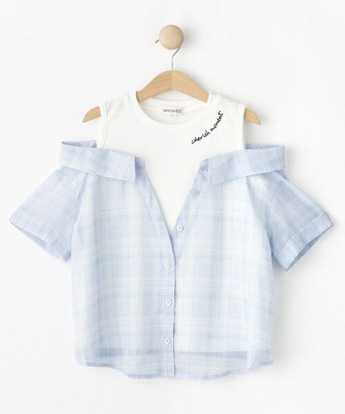 SHOO・LA・RUE / シューラルー カットソー | 【110-140cm】チェックシャツデザイントップス(サックスブルー(290))