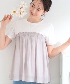 SHOO・LA・RUE / シューラルー カットソー | 【ひんやり/S-LL】きらきらビスチェドッキング風 デザインTシャツ