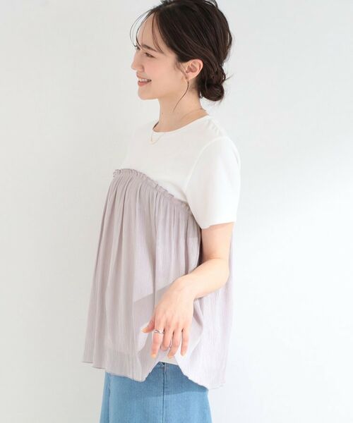 SHOO・LA・RUE / シューラルー カットソー | 【ひんやり/S-LL】きらきらビスチェドッキング風 デザインTシャツ | 詳細1