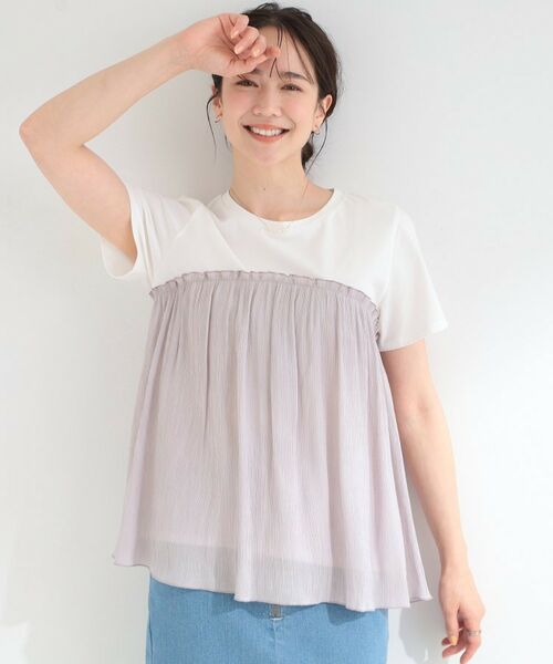 SHOO・LA・RUE / シューラルー カットソー | 【ひんやり/S-LL】きらきらビスチェドッキング風 デザインTシャツ | 詳細2