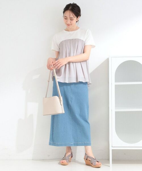 SHOO・LA・RUE / シューラルー カットソー | 【ひんやり/S-LL】きらきらビスチェドッキング風 デザインTシャツ | 詳細3