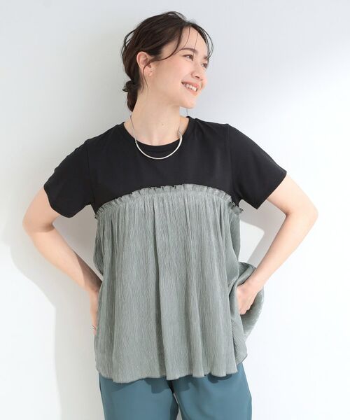 SHOO・LA・RUE / シューラルー カットソー | 【ひんやり/S-LL】きらきらビスチェドッキング風 デザインTシャツ | 詳細5