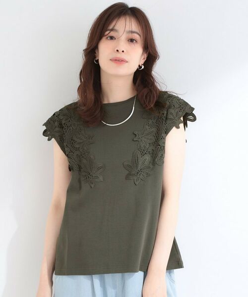SHOO・LA・RUE / シューラルー カットソー | 【ひんやり/S-LL/洗濯機可】女性らしさ溢れるモチーフレース スムースTシャツ | 詳細5