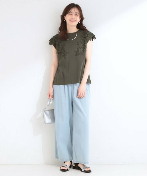 SHOO・LA・RUE / シューラルー カットソー | 【ひんやり/S-LL/洗濯機可】女性らしさ溢れるモチーフレース スムースTシャツ | 詳細7