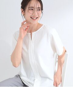 【ひんやり／UV／通勤】洗濯後しわになりにくい アクセいらずのメタルポイントブラウス