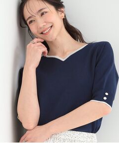 SHOO・LA・RUE / シューラルー ニット・セーター | 【S-LL/洗濯機可】バイカラーが目を引く 5分袖ハートネックニット