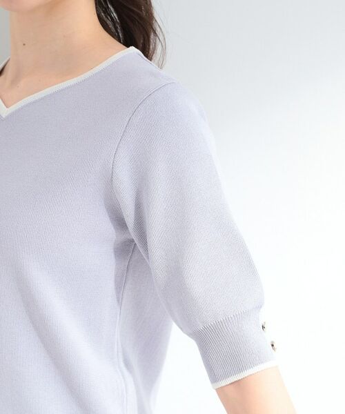 SHOO・LA・RUE / シューラルー ニット・セーター | 【S-LL/洗濯機可】バイカラーが目を引く 5分袖ハートネックニット | 詳細17