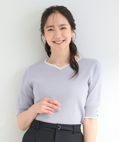 SHOO・LA・RUE / シューラルー ニット・セーター | 【S-LL/洗濯機可】バイカラーが目を引く 5分袖ハートネックニット | 詳細5
