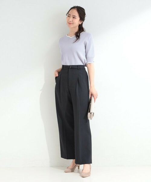 SHOO・LA・RUE / シューラルー ニット・セーター | 【S-LL/洗濯機可】バイカラーが目を引く 5分袖ハートネックニット | 詳細7