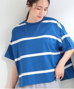 SHOO・LA・RUE / シューラルー Tシャツ | 【SHOO ICE】ひんやり太ボーダー斜め切り替えTシャツ