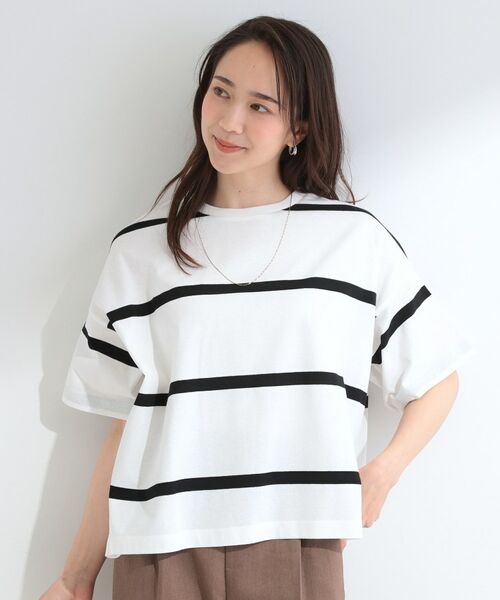 SHOO・LA・RUE / シューラルー Tシャツ | 【SHOO ICE】ひんやり太ボーダー斜め切り替えTシャツ | 詳細1