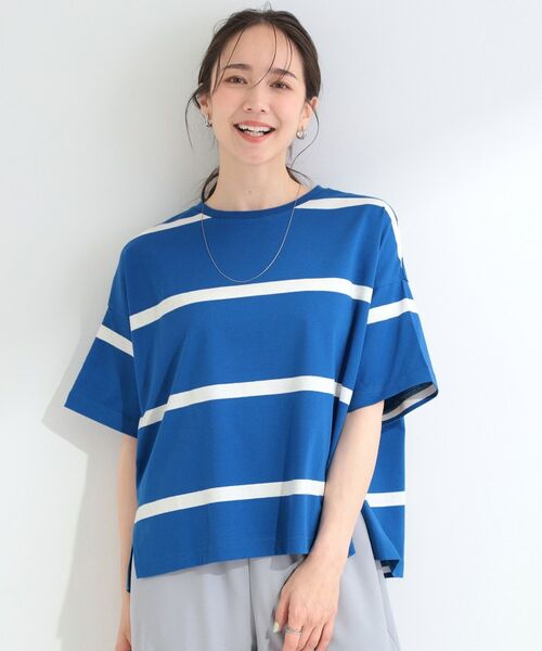 SHOO・LA・RUE / シューラルー Tシャツ | 【SHOO ICE】ひんやり太ボーダー斜め切り替えTシャツ | 詳細13