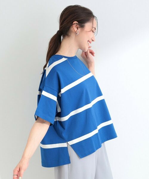 SHOO・LA・RUE / シューラルー Tシャツ | 【SHOO ICE】ひんやり太ボーダー斜め切り替えTシャツ | 詳細14
