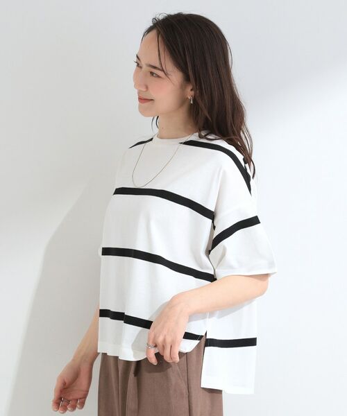 SHOO・LA・RUE / シューラルー Tシャツ | 【SHOO ICE】ひんやり太ボーダー斜め切り替えTシャツ | 詳細2