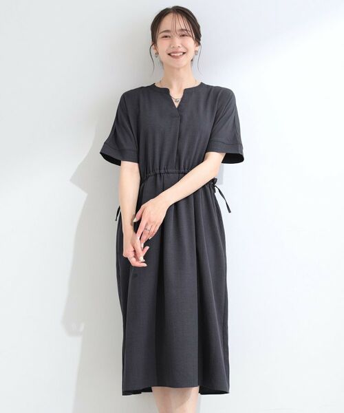 SHOO・LA・RUE / シューラルー ミニ丈・ひざ丈ワンピース | 麻調スキッパー脇リボンワンピース | 詳細1