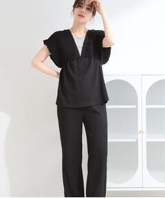 SHOO・LA・RUE / シューラルー セットアップ | 【2点セット/S-LL/洗濯機可】お袖シャーリングブラウス+ワイドパンツ