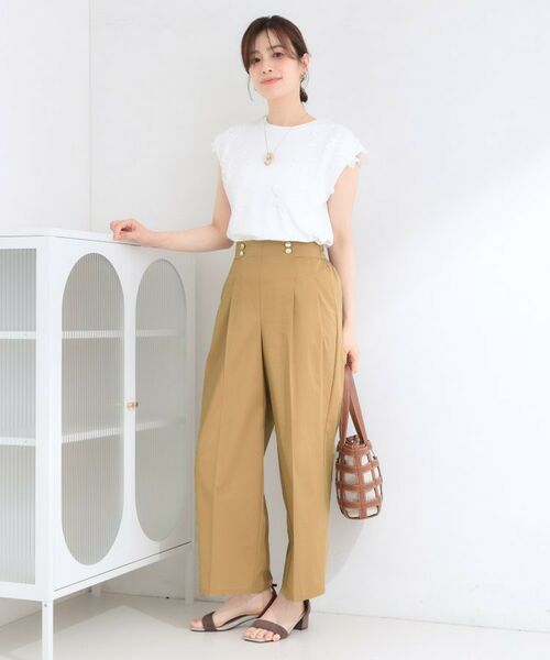 SHOO・LA・RUE / シューラルー パンツ | 【ひんやり/UV/S-LL/洗濯機可】金ボタンがアクセント センタープレス風ワイドパンツ | 詳細7