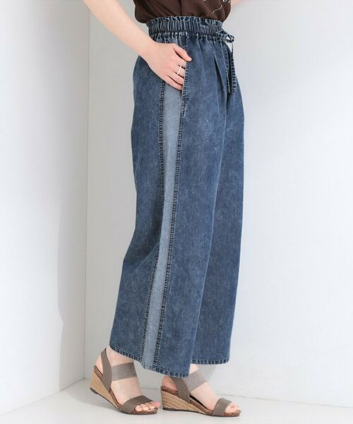 SHOO・LA・RUE / シューラルー デニムパンツ | 【洗濯機可/S-LL】サイドライン風切り替え ライトオンスデニム イージーパンツ（ブルー(092)）