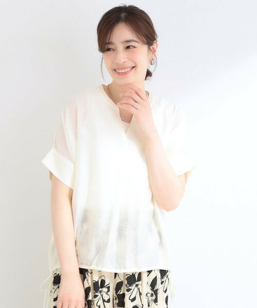 SHOO・LA・RUE / シューラルー シャツ・ブラウス | 【体型カバー/洗濯機可】インせず着られる スキッパー裾リボンブラウス | 詳細1